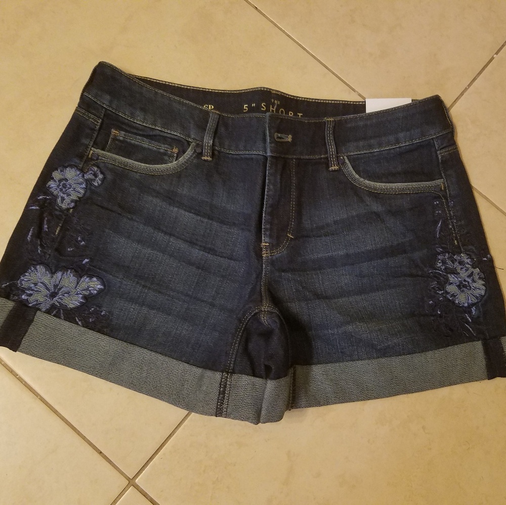 White House Black Market denim embroided shorts